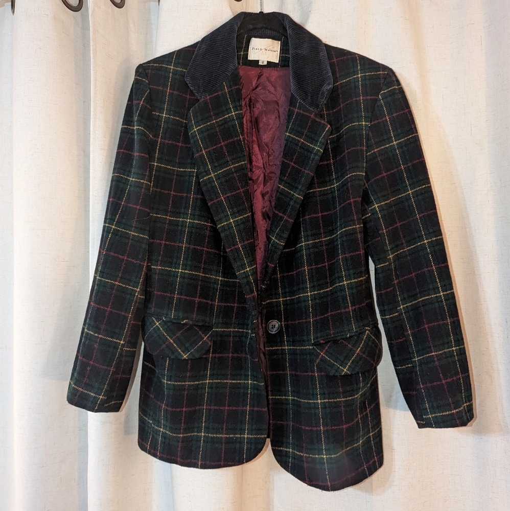 Vintage Academia Corduroy Collar Blazer Plaid Field Manor